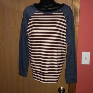 Maroon and white striped shirt